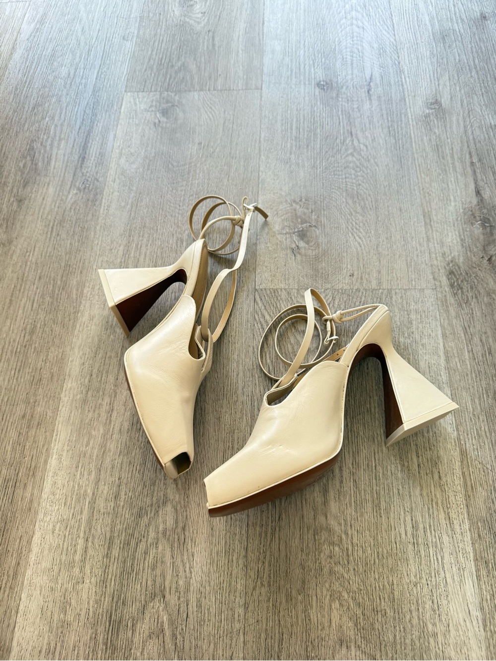 cult gaia lorena cream leather sculptural high heel ankle pumps mules shoes 38 - Picture 6 of 11